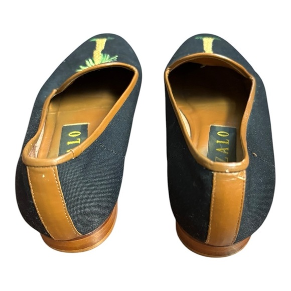 Zalo Black Palm Tree Slip On Almond Toe Embroidered Size 6.5 - Picture 4 of 12